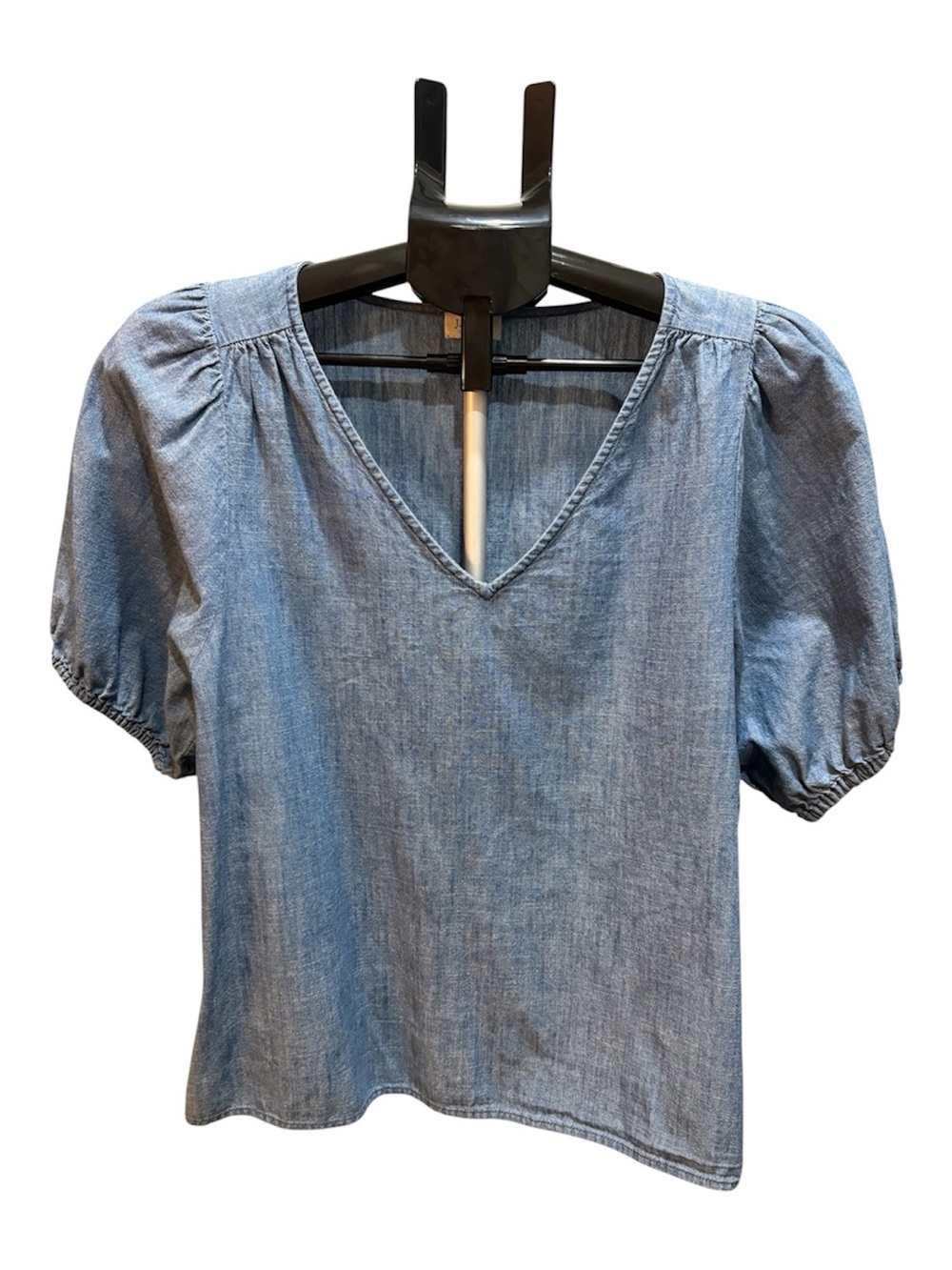 J. Crew Light Chambray V-Neck Puff Sleeve Blouse - Light Blue